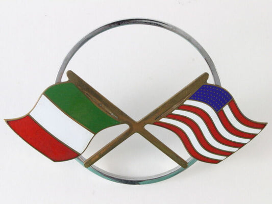 Italian And American Flags Crossed Automobile Badge Ferrari, ALFA? 4.5"