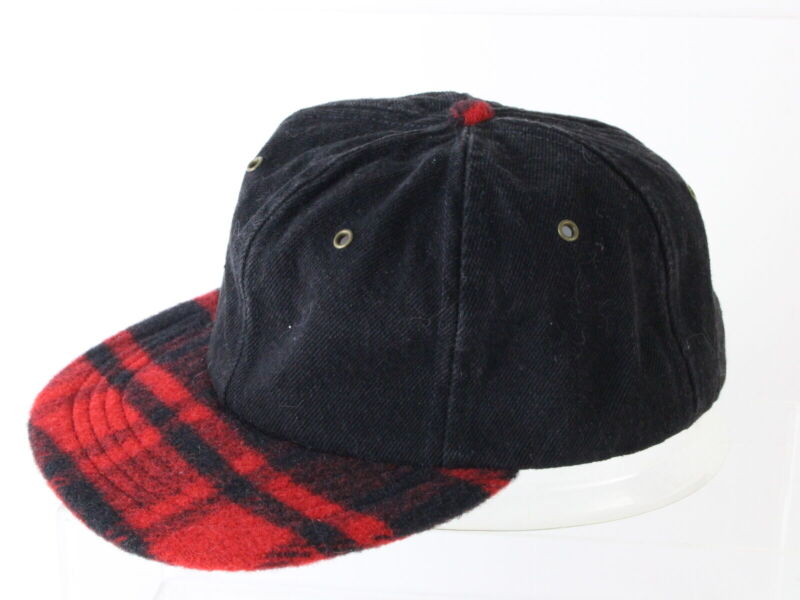 Lake Of The Isles Mens Black Denim And Red Plaid Winter Fall Hat Cap L/XL