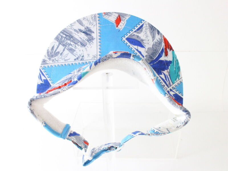 The Field Co Ladies Blue Cotton Sun Visor W/ Hawaii Stamp Print One Size