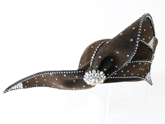 George Zamaul Ladies Brown Felt Boutique Hat W/ Rhinestones 6 7/8 55cm