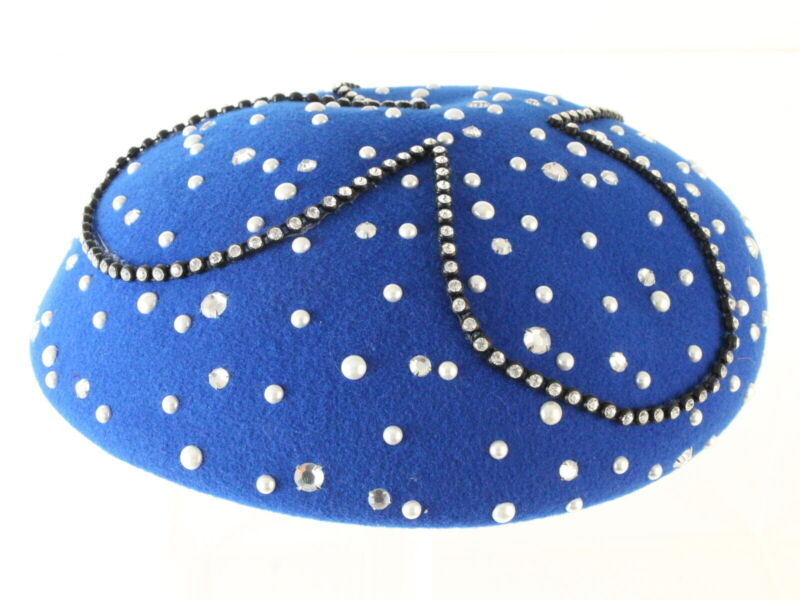 Mr John Classic Ladies Blue Boutique Wool Felt Hat W/ Rhinestones 6 3/4 54cm