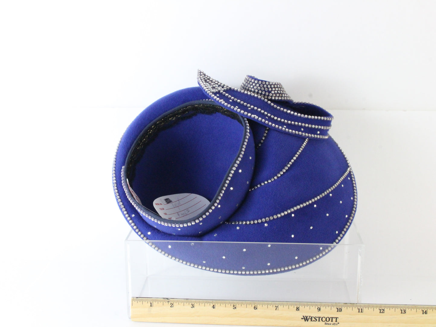 George Zamaul Couture Ladies Royal Blue Felt Hat W/ Rhinestones 7 56cm