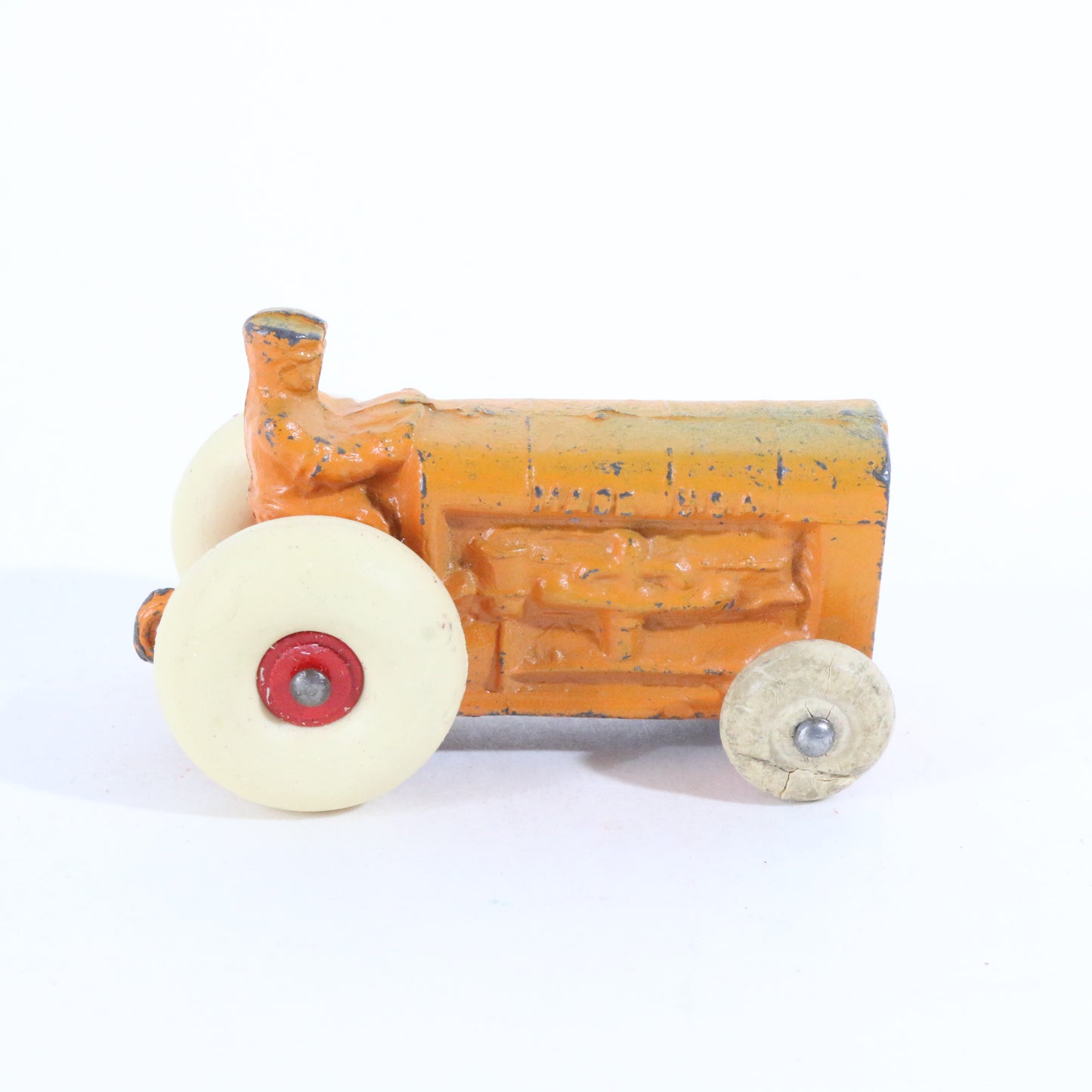 Vintage Orange Tractor w/ White Rubber Wheels 2.25"