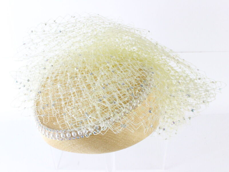 Jack Mcconnell New York Ladies Yellow Boutique CHURCH Hat Mesh And Rhinestones