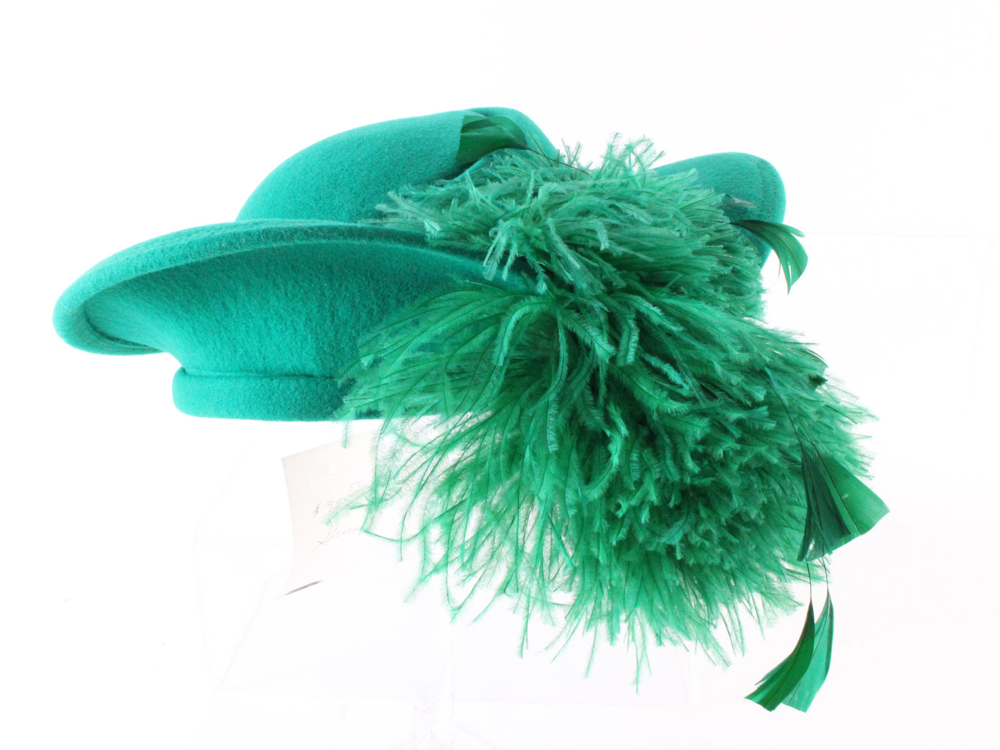 Mr D Ladies Fancy Boutique Green Wool Felt Hat W/ Feathers 7 56cm