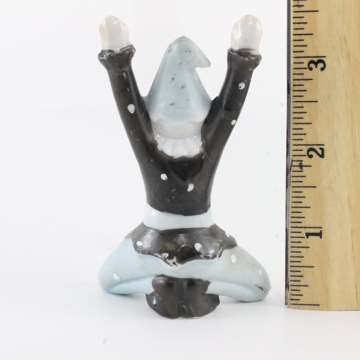 Ceramic Pixie W/ Black Blue Outfit Kneeling W/ Hands In Air Pi Co Japan 3.5 In