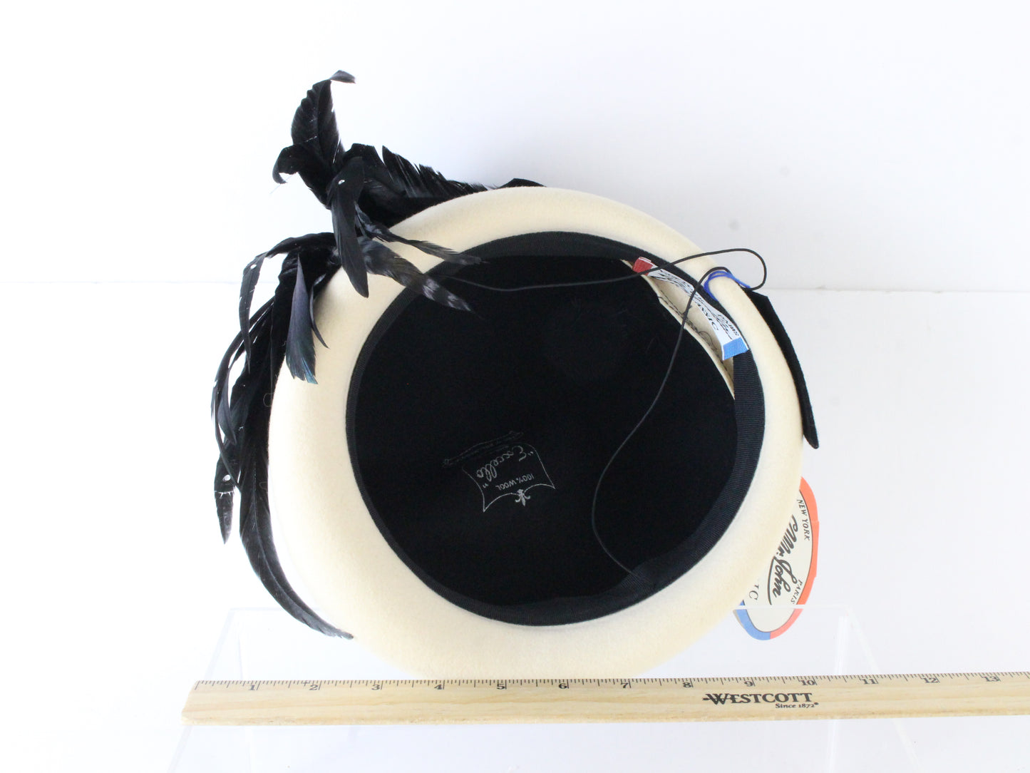 Mr John Classic Ladies Black and White Wool Felt Hat W/ Feathers 6 7/8 55cm