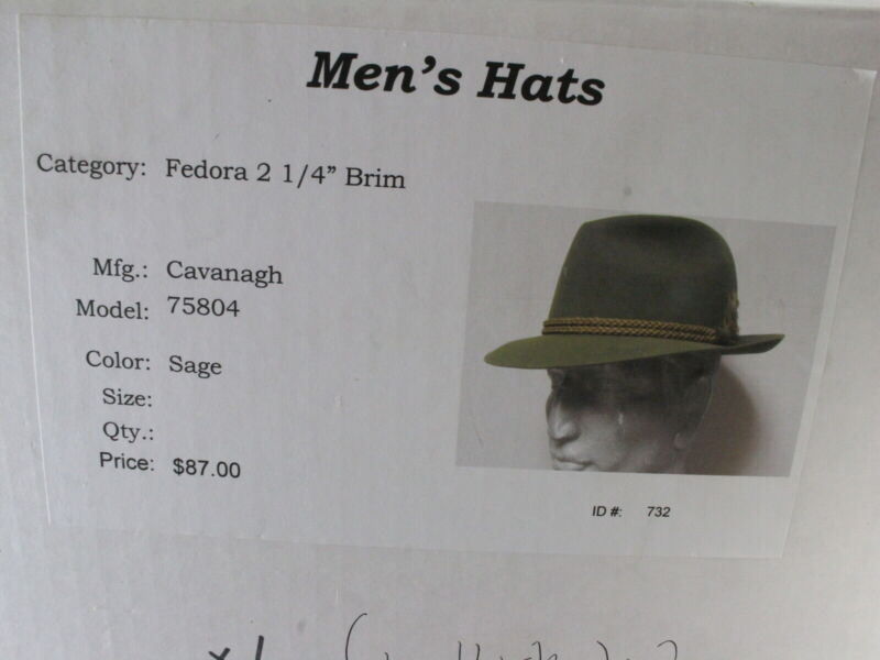 Cavanagh Hats New York Mens Sage Green Felt Fedora W/ Feathers MULTIPLE SIZES