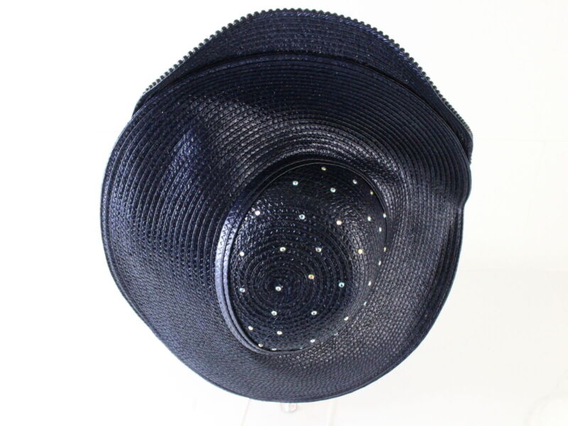 George Zamaul Ladies Boutique Navy Blue STATEMENT Hat W/ Rhinestones 7 1/8 57cm