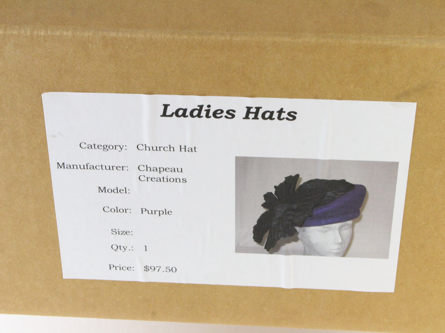 Chapeau Creations Ladies Purple Wool Felt Hat W/ Black Bow 6 7/8 55cm