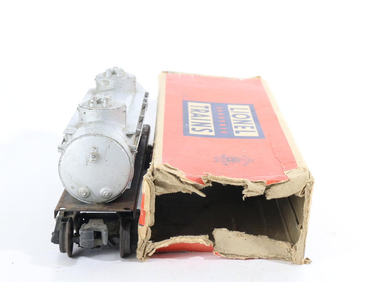 Lionel O Postwar 6465 Sunoco Silver Twin Dome Tank Car W/ Box