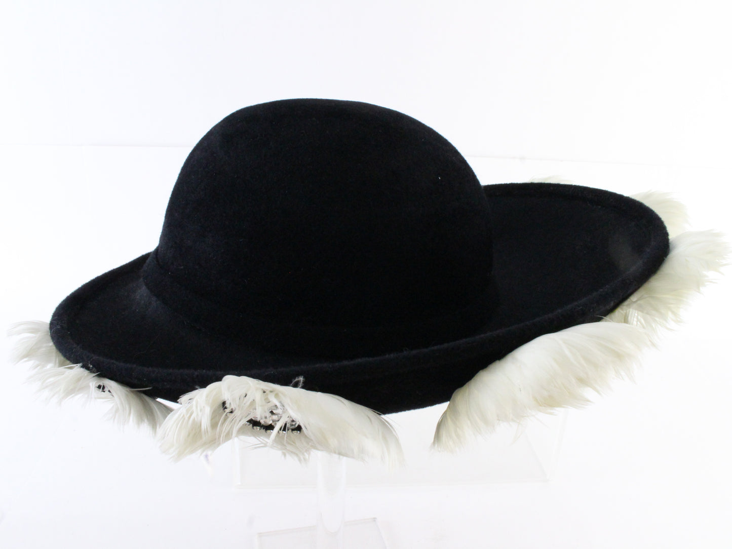 Jack Mcconnell New York Ladies Fancy Black Felt Hat W/ White Flowers 7 56cm