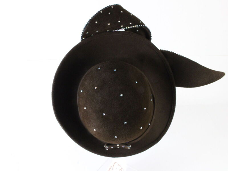 George Zamaul Ladies Brown Felt Boutique Hat W/ Rhinestones 6 7/8 55cm