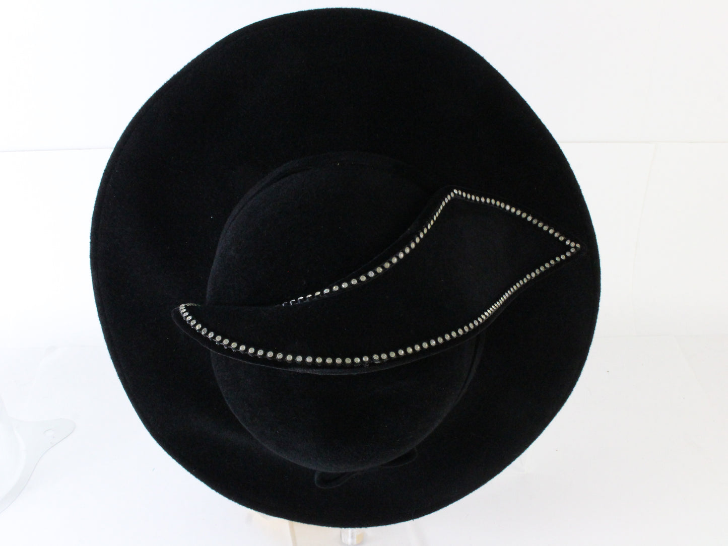 George Zamaul Vintage Ladies Fancy Hat Couture Black Felt W/ Rhinestones 7 56cm