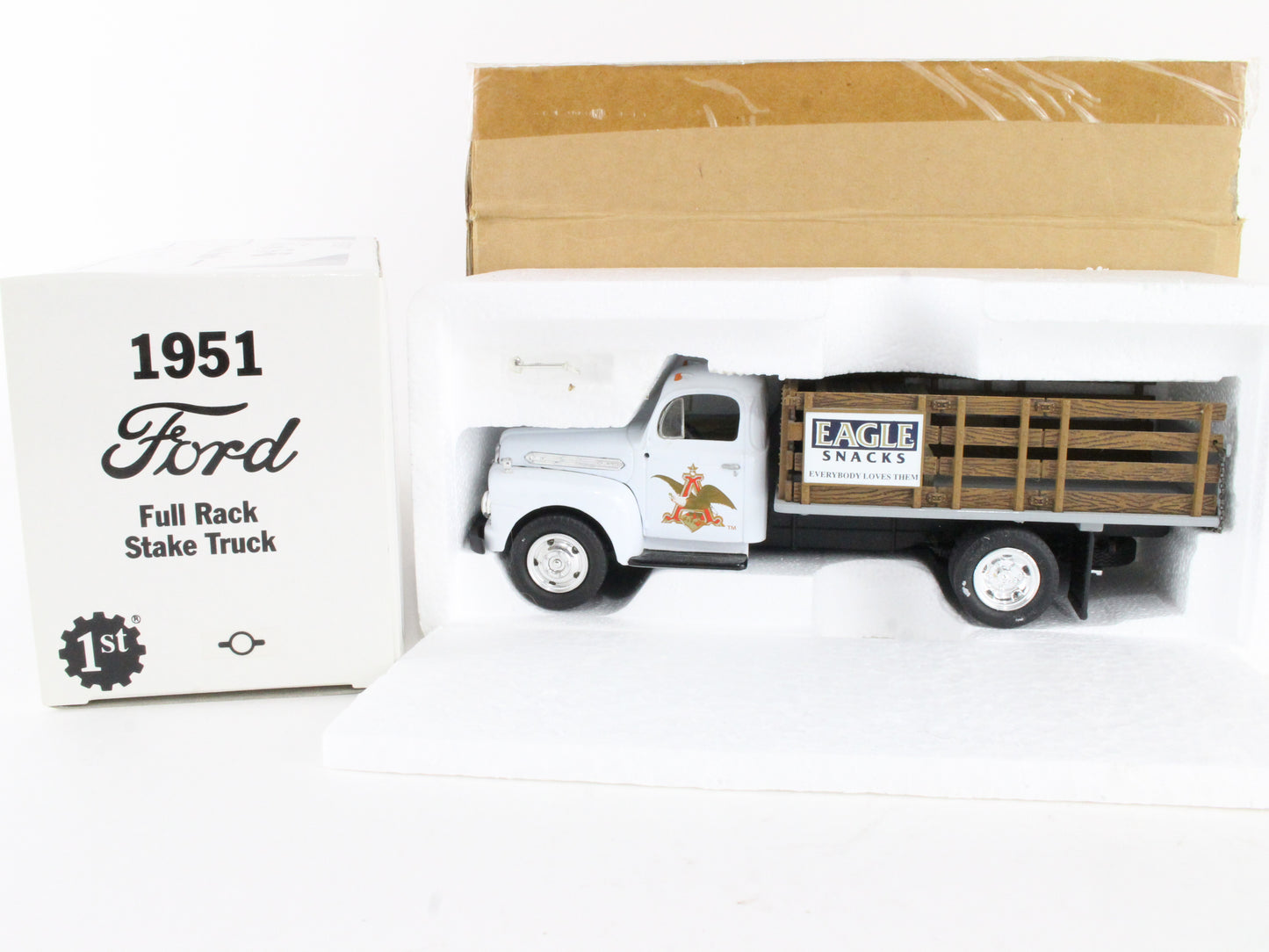 1951 Ford F-6 Full Rack Stake Truck Eagle Snacks First Gear 1:34 Model 19-1191