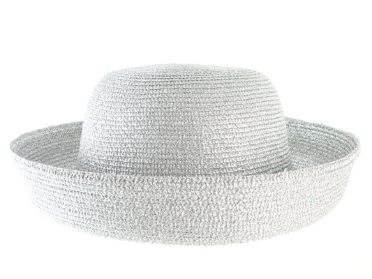 Georgie Ladies Boutique Silver Straw Like Summer Hat 7 1/8 57cm