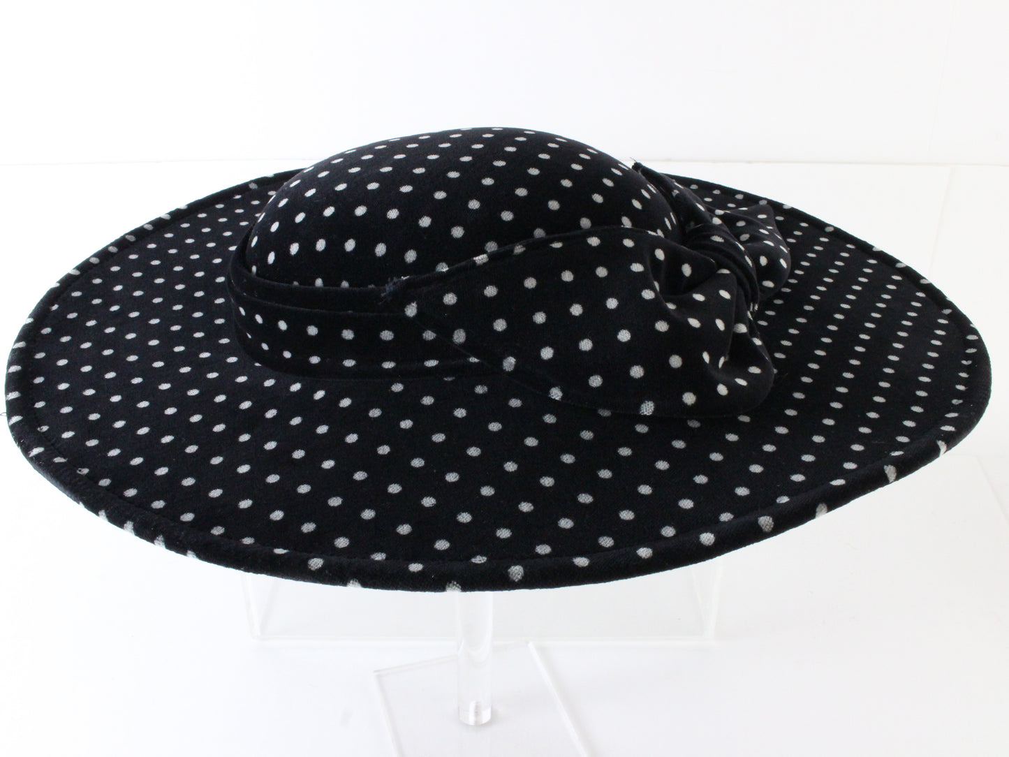 Sonni Of California Ladies Black And White Polka Dot Hat W/ Bow 6 5/8 53cm