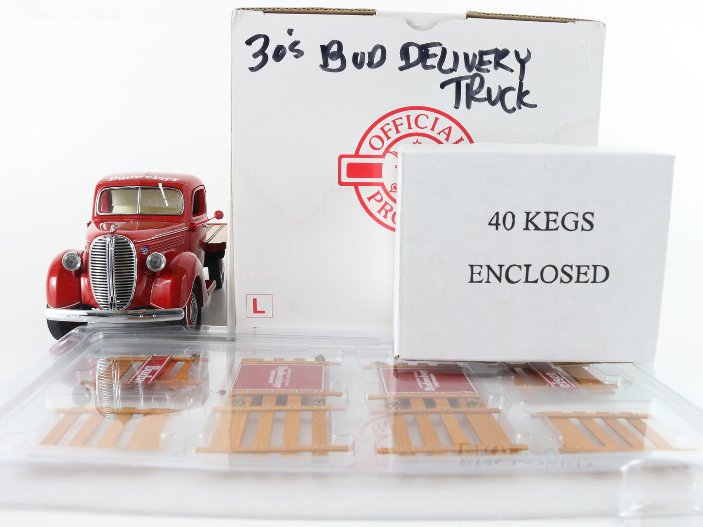 1930s Budweiser Stakebed Delivery Truck Red Danbury Mint 1:24 Model Car W/ Kegs