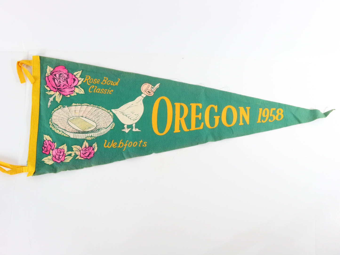 Oregon 1958 Rose Bowl Felt Fabric Flag Pennant