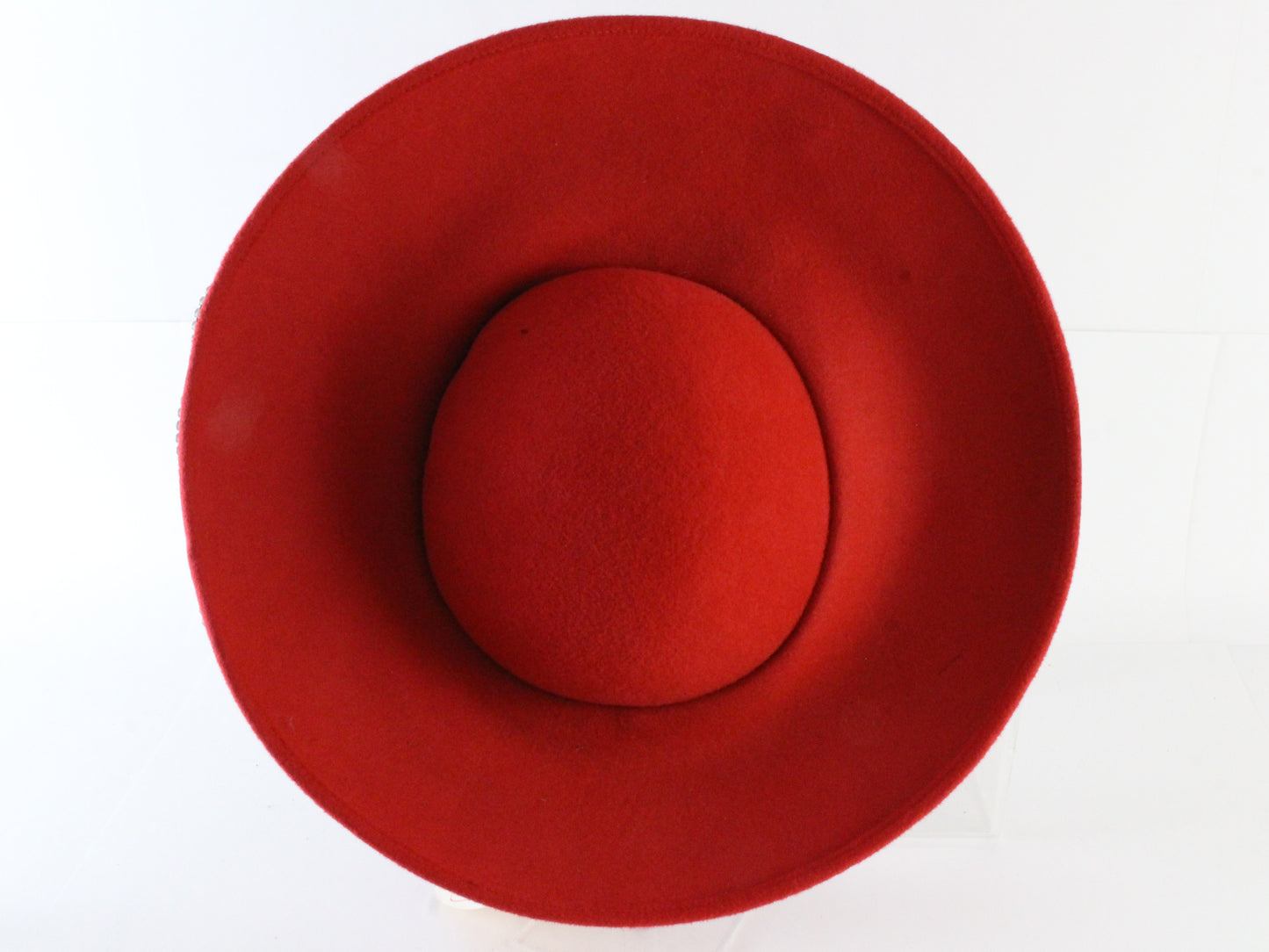 George Zamaul New York Ladies Fancy Asymmetrical Red Felt Hat W/ Sequins 7 56cm