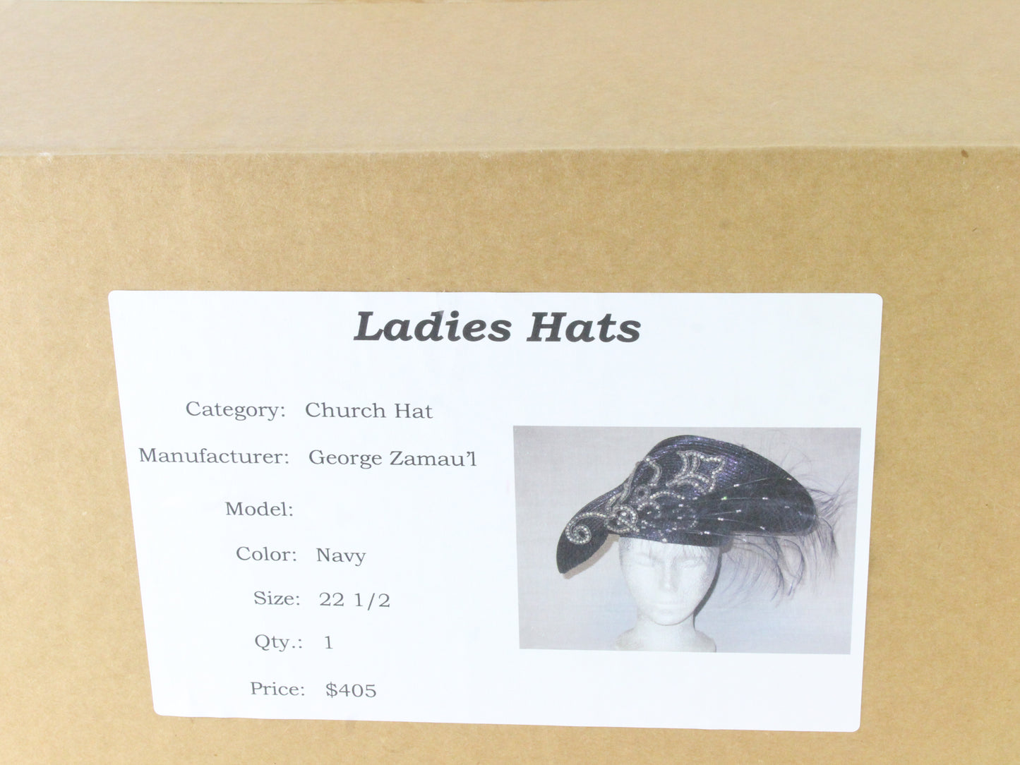 George Zamaul Couture New York Ladies Navy Blue Straw Hat W/ Rhinestones 7 56cm