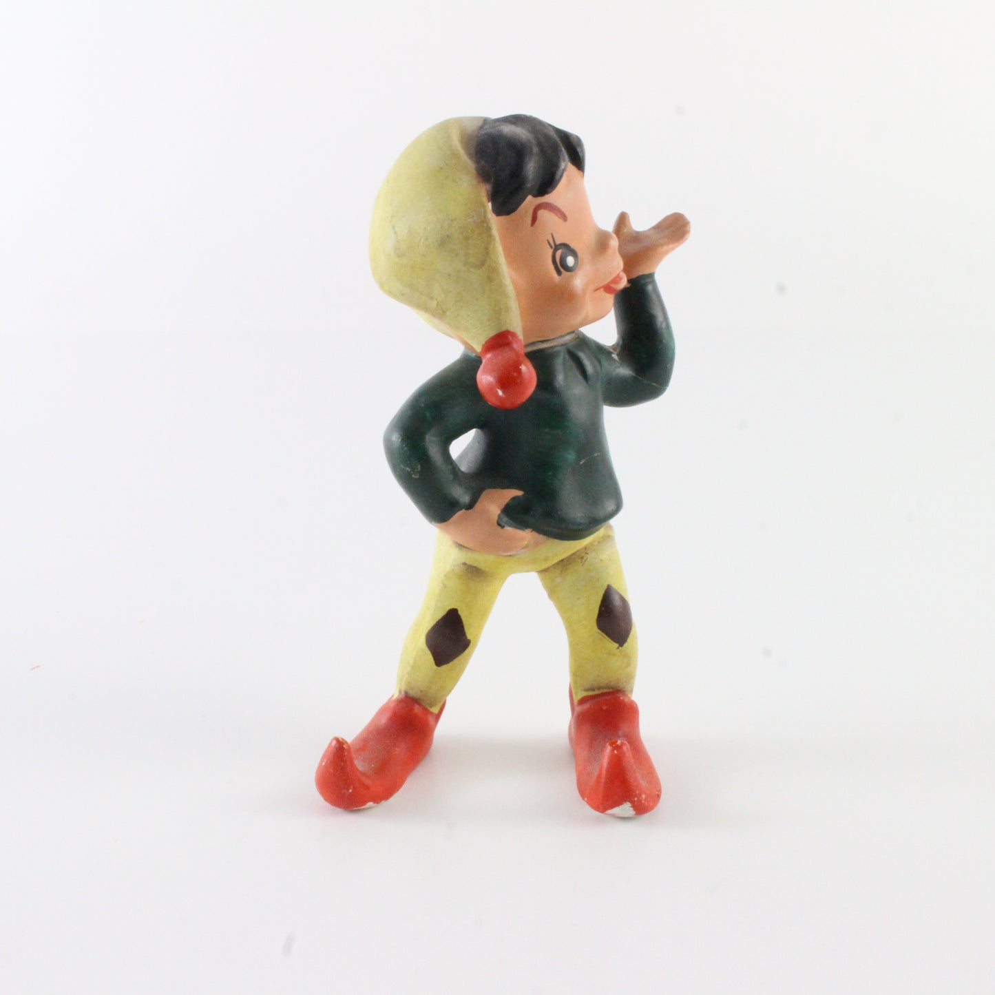 Vintage Pixie Elf In Green And Yellow Outfit Ceramic Japan Mr5761 3.25 In