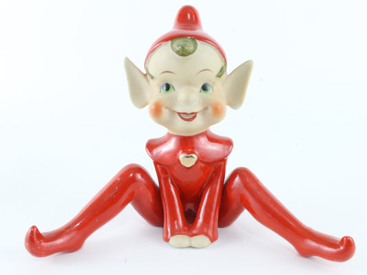 Vintage Elf Suit Red Large Ceramic Pixie Japan 6 In