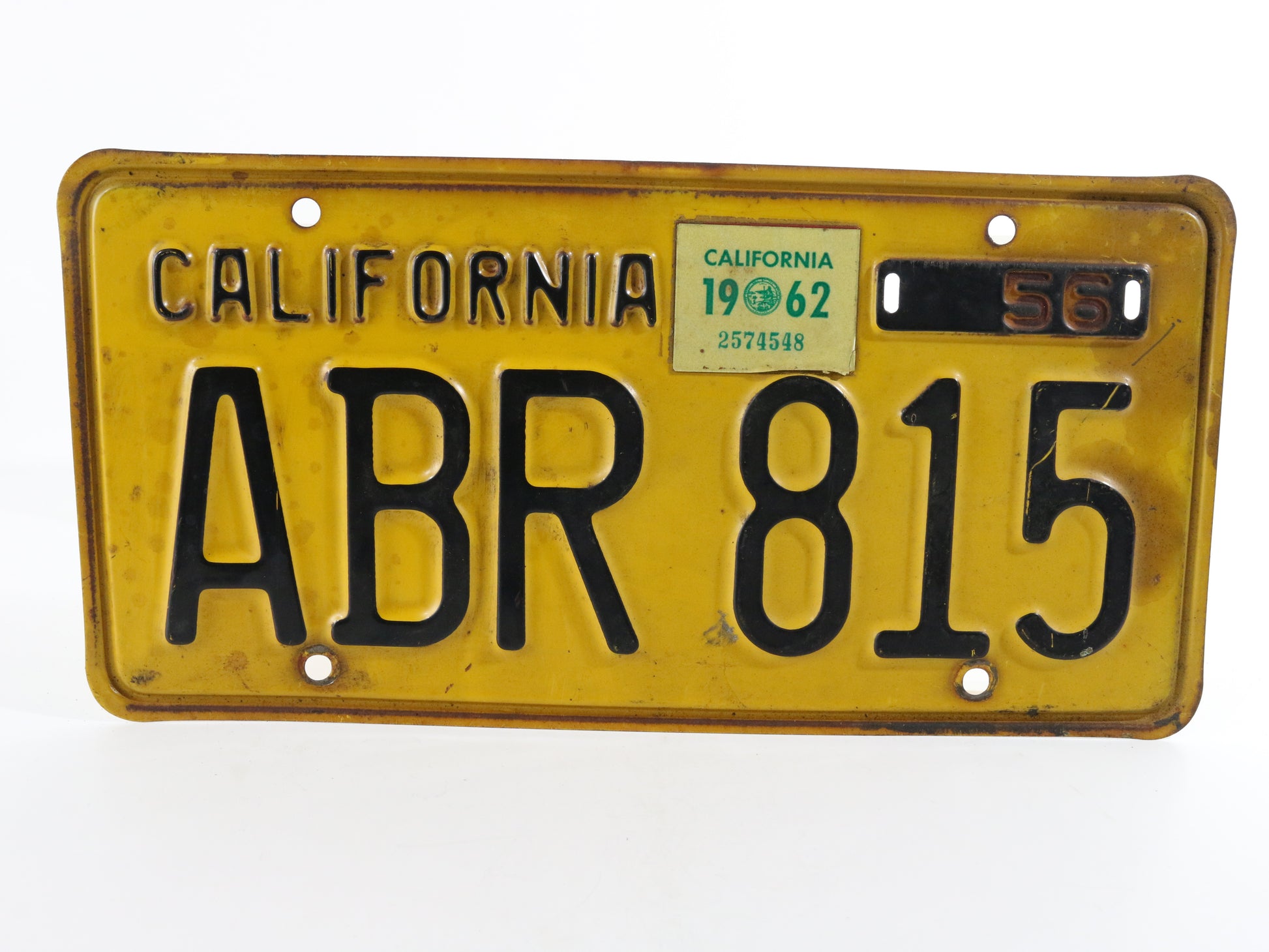 1956 California CA License Plate ABR815 1962 Sticker Hot Rod Automobile