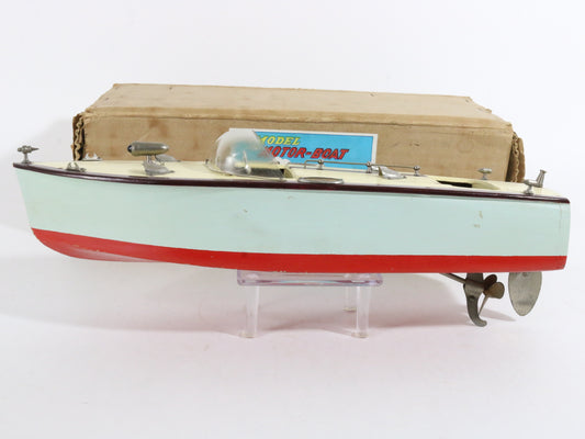 Vintage Blue Red & Yellow Wooden Battery Pleasure Speed Boat Japan 13��� & BOX