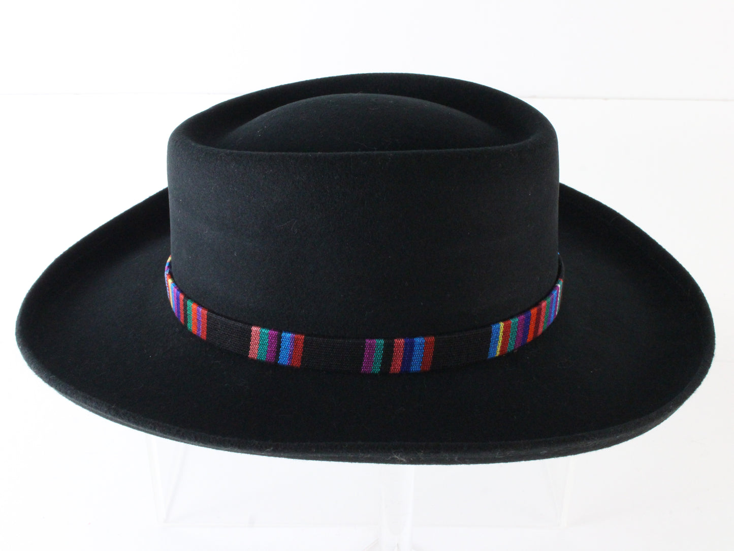 Fiesta Santa Barbara Mens Black Felt Cowboy Hat W/ Black Multicolor Band 7 56cm