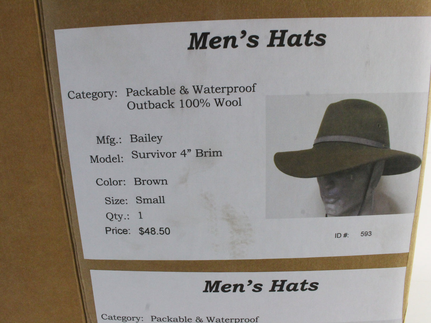 Bailey Survivor Mens Brown Wool Felt Outback Hat Water Resistant MULTIPLE SIZES