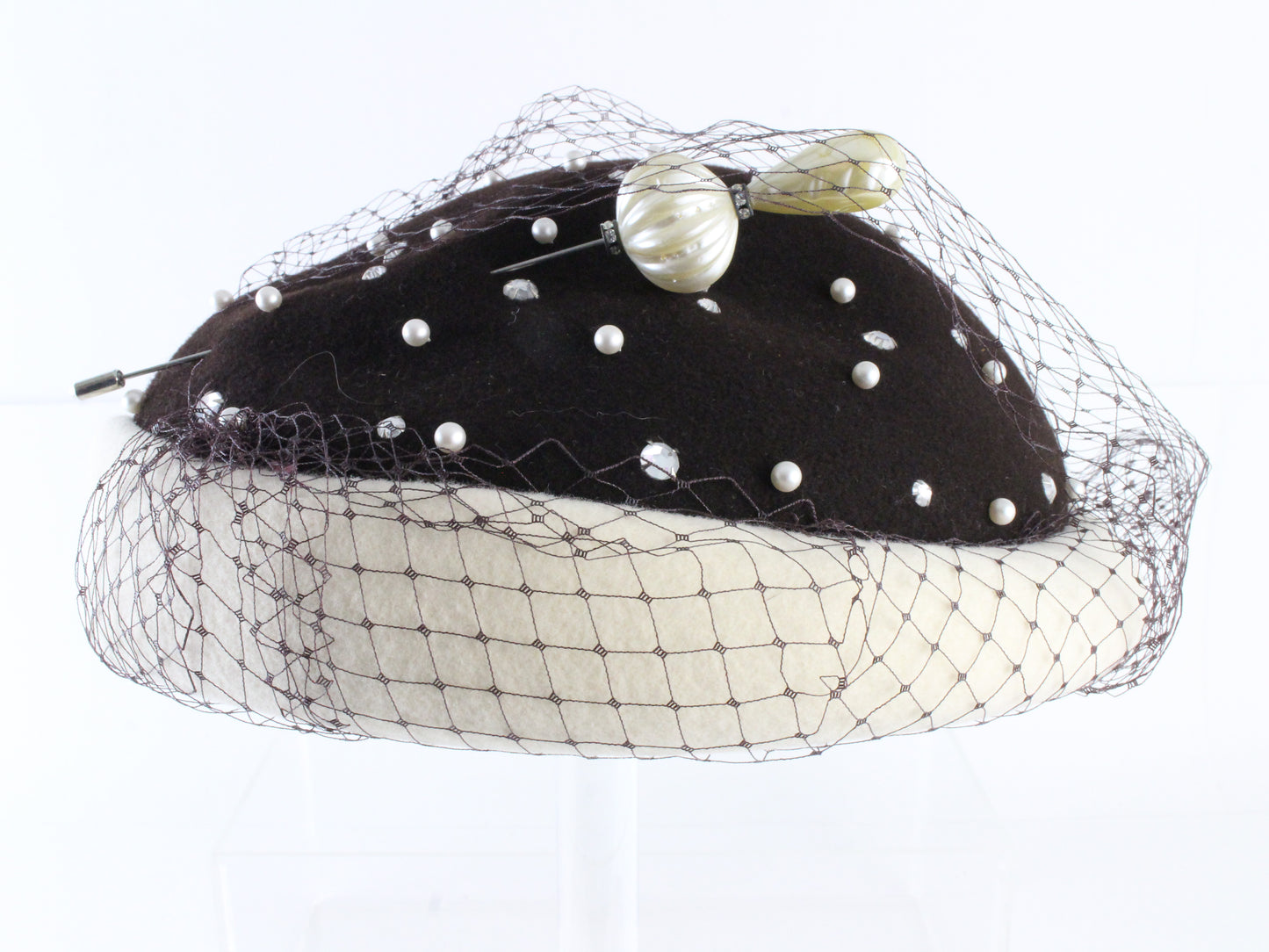 Mr John Classic Ladies Brown and White Wool Felt Hat 7 1/8 57cm