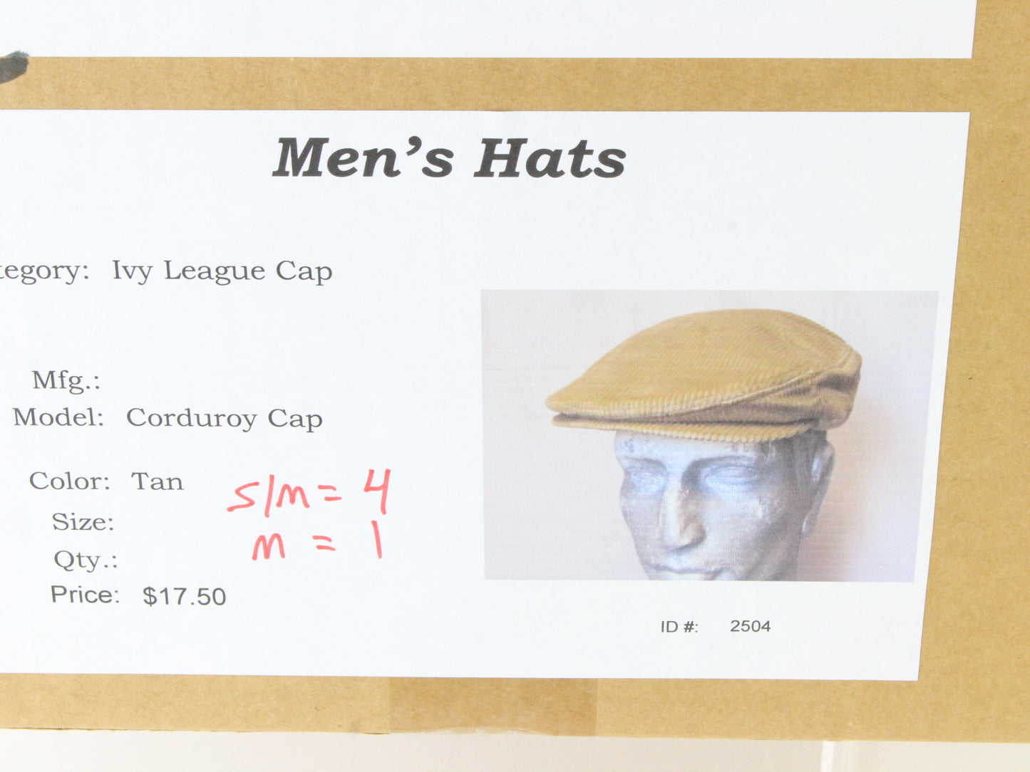 Bee Hats Mens Classic Tan Corduroy Ivy League Cap Newsboy Hat S/M