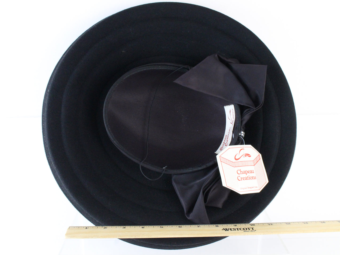 Chapeau Creations Ladies Boutique Black Felt Hat W/ Bow 6 7/8 55cm