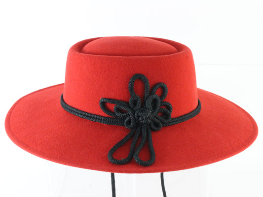 Sonni of California Ladies Red and Black Wool Felt Cowboy Hat W/ 7 56cm