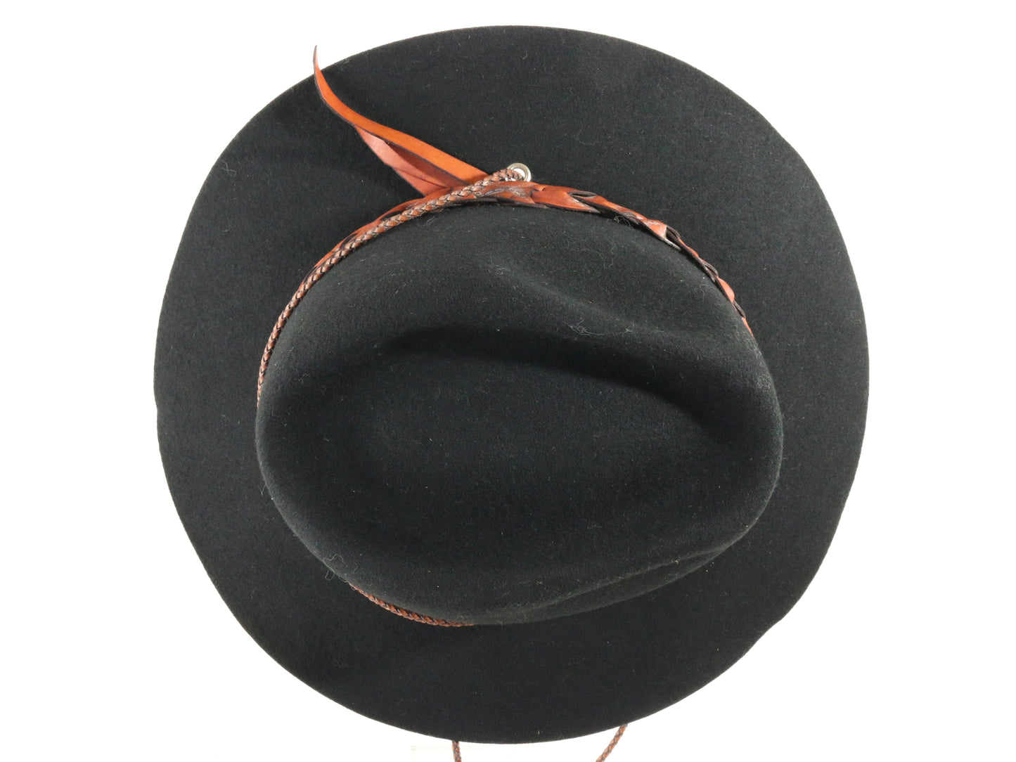 Fiesta Mens Classic Black Felt Western Style Hat W/ Brown Braided Band Xl