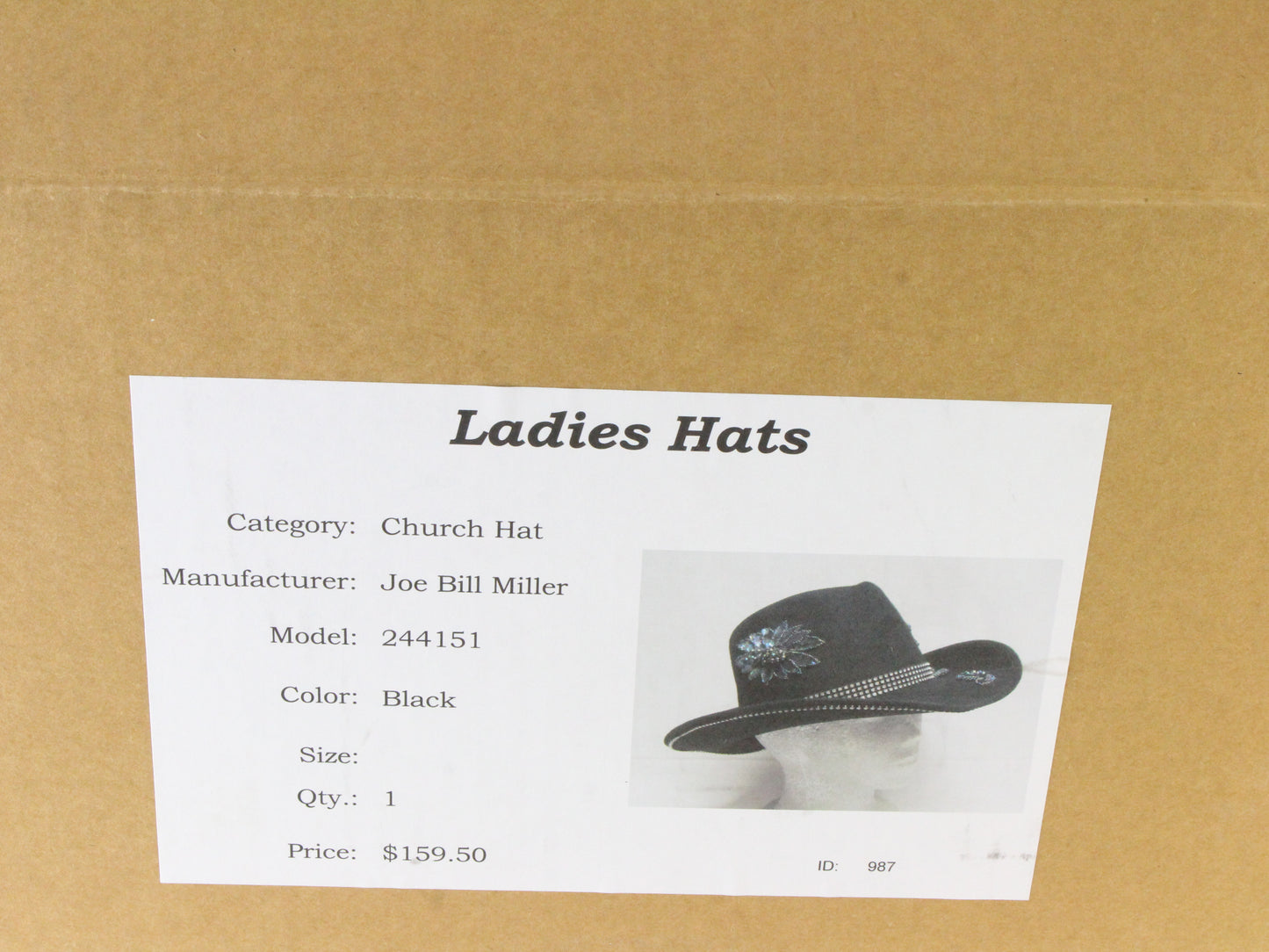 Joe Bill Miller Ladies Fancy Black Wool Felt Hat W/ Sequins 7 56cm