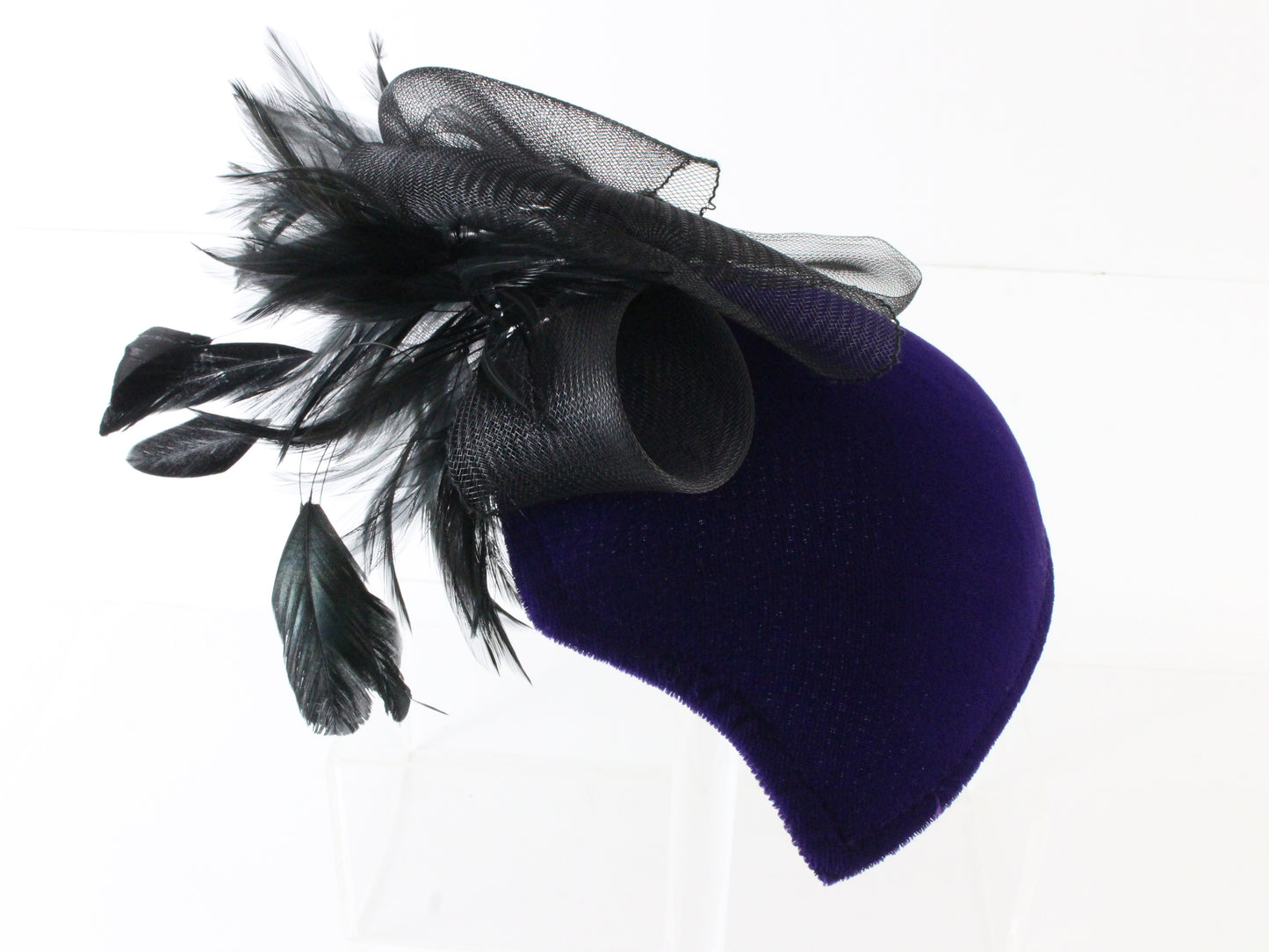 Sonni Of California Ladies Purple Fascinator Hat W/ Black Feathers 30.5cm