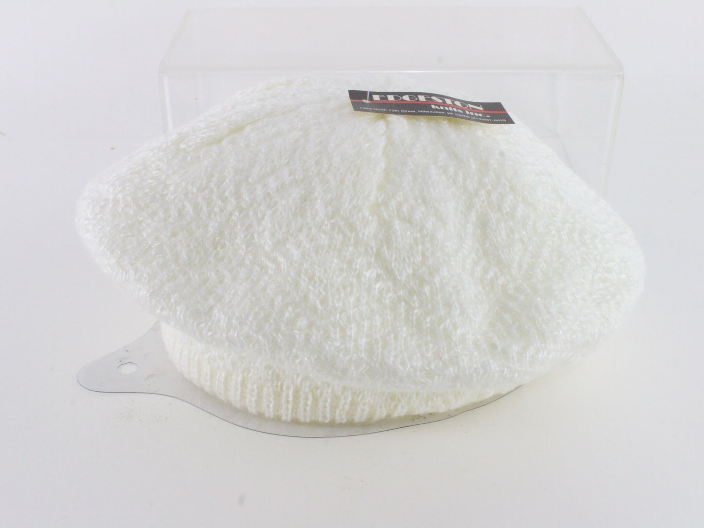 White Edgeston Ladies Hat Wool Knit Boutique Stretch Band Beret Style