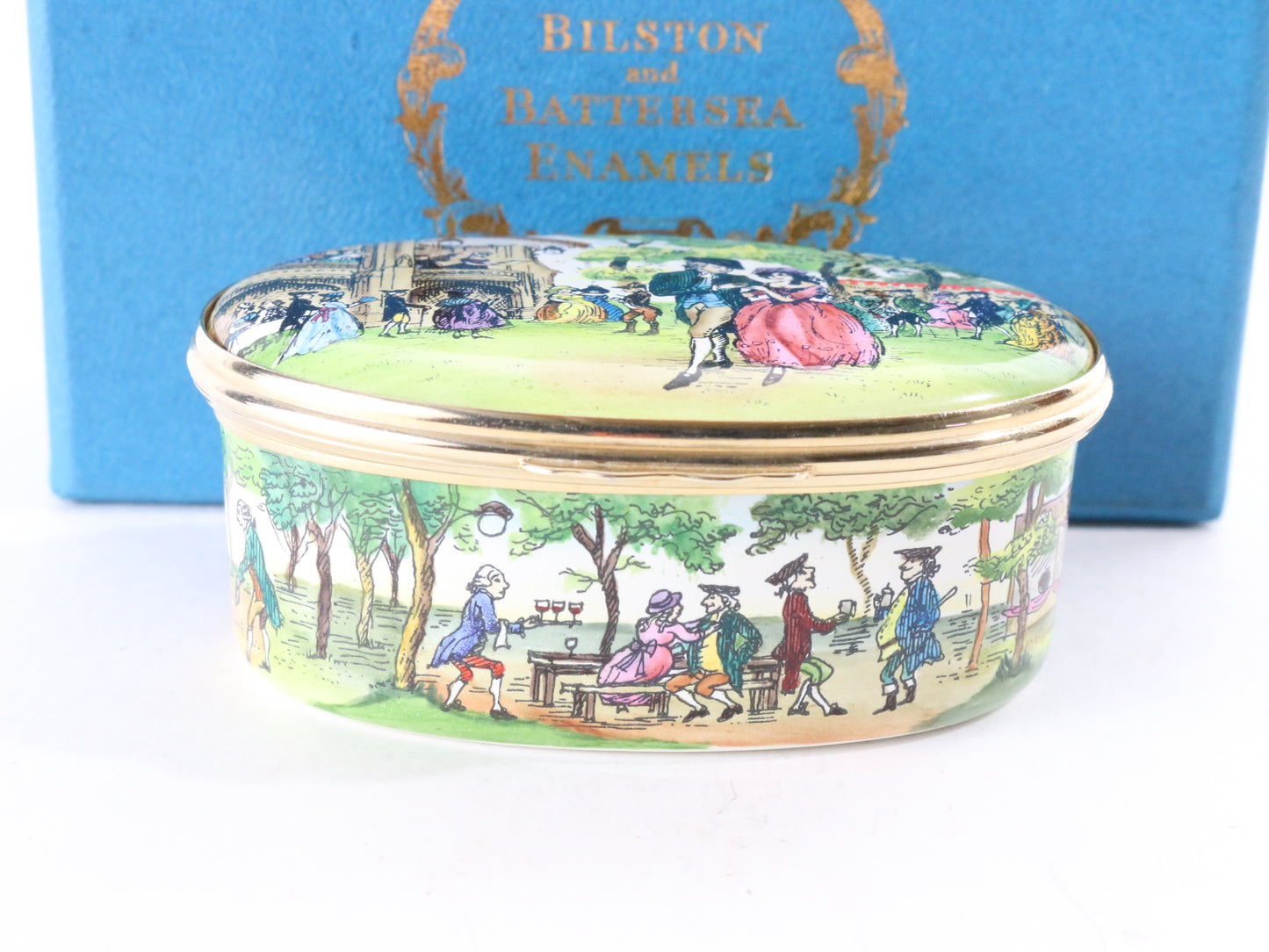 Halcyon Days Vauxhall Pleasure Gardens Oval Enamel Trinket Box 11/236