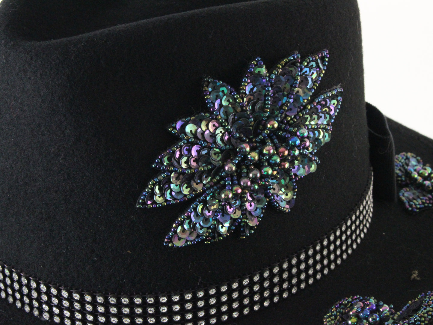 Joe Bill Miller Ladies Fancy Black Wool Felt Hat W/ Sequins 7 56cm