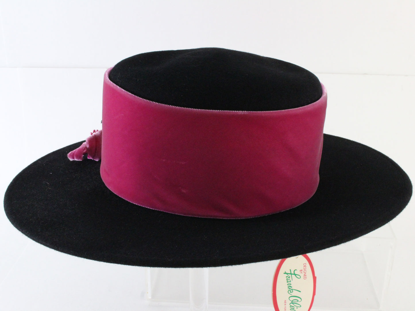 Frank Olive Private Collection Ladies Boutique Black Felt Hat W/ Velvet 7 56cm