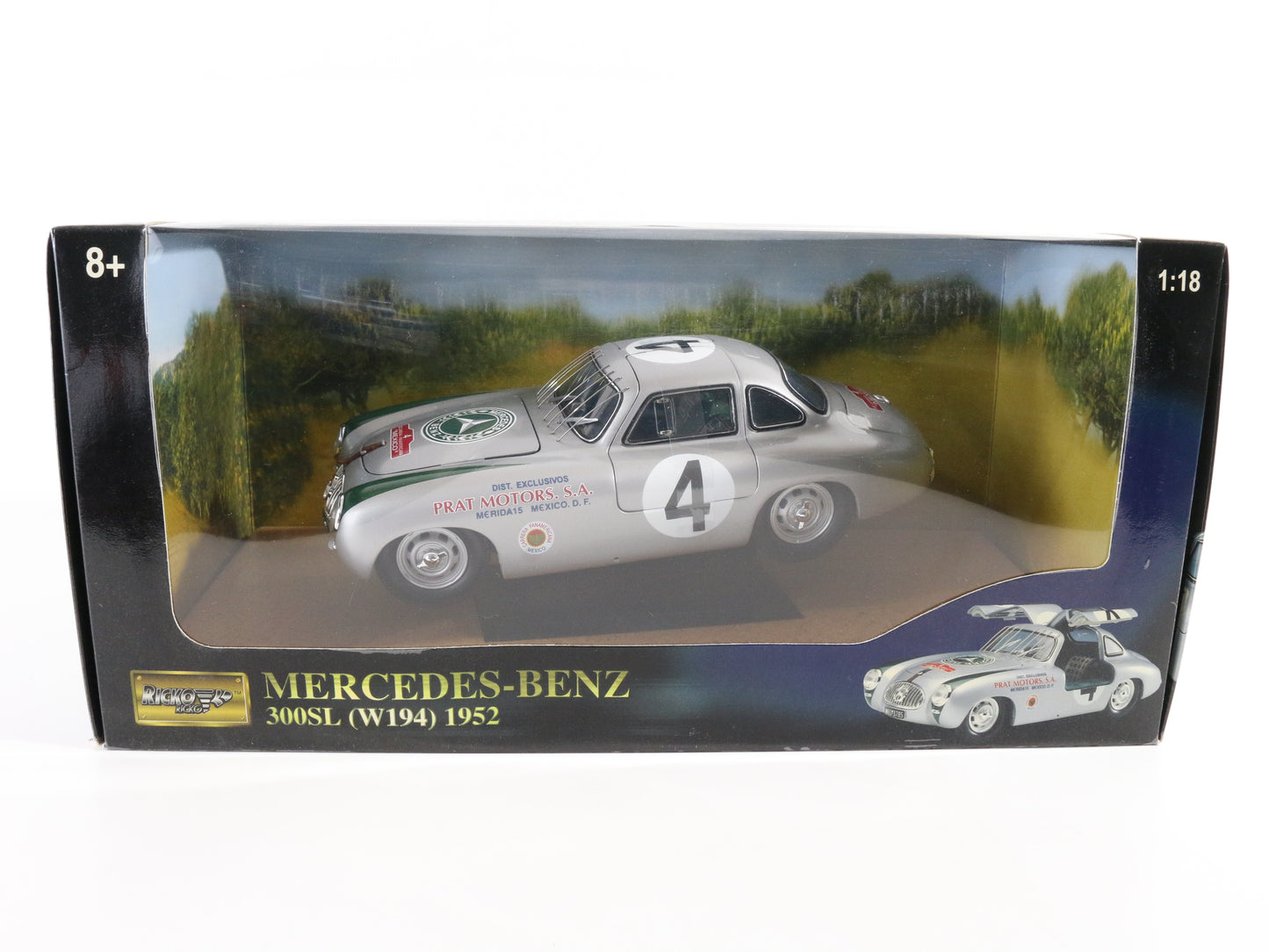 1952 Mercedes Benz 300sl W194 #4 Silver Green Ricko 1:18 Model Car 32115