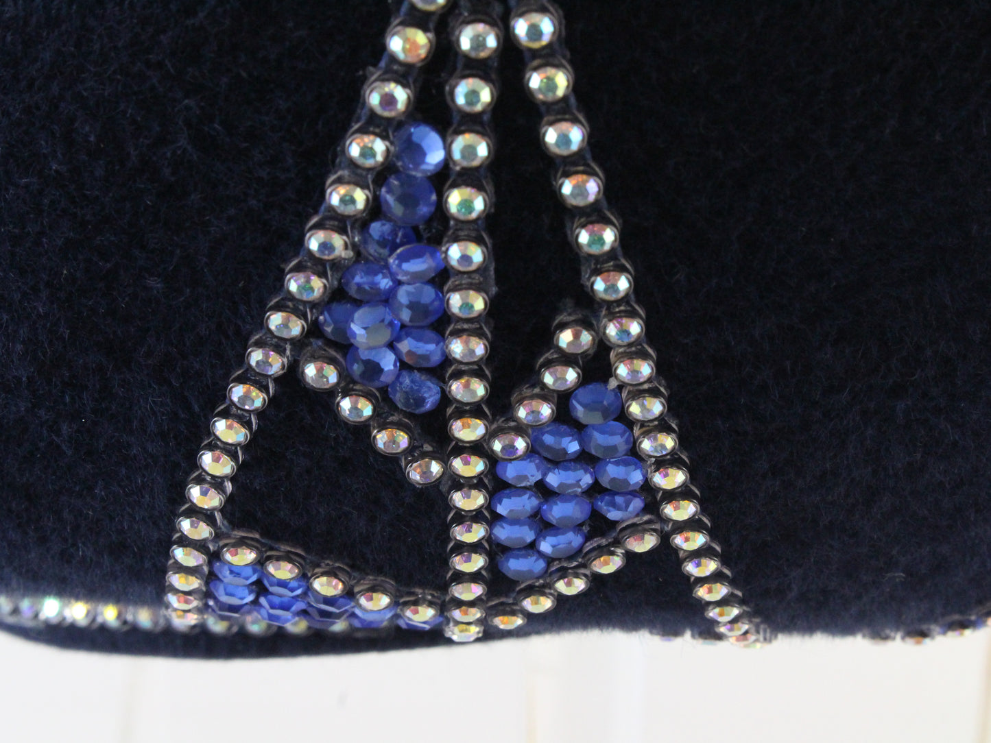 Jack Mcconnell New York Ladies Fancy Navy Blue Felt Hat W/ Rhinestones 7 56cm