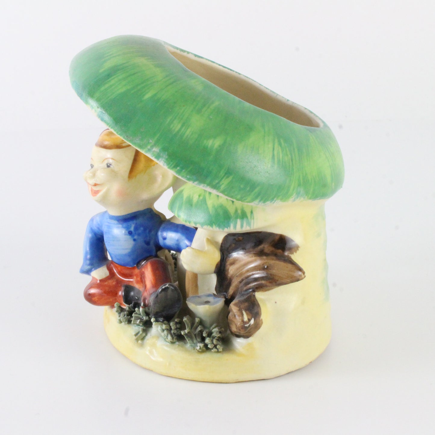 Vintage Pixie Elf Blue With Mushrooms Ceramic Planter 4 In