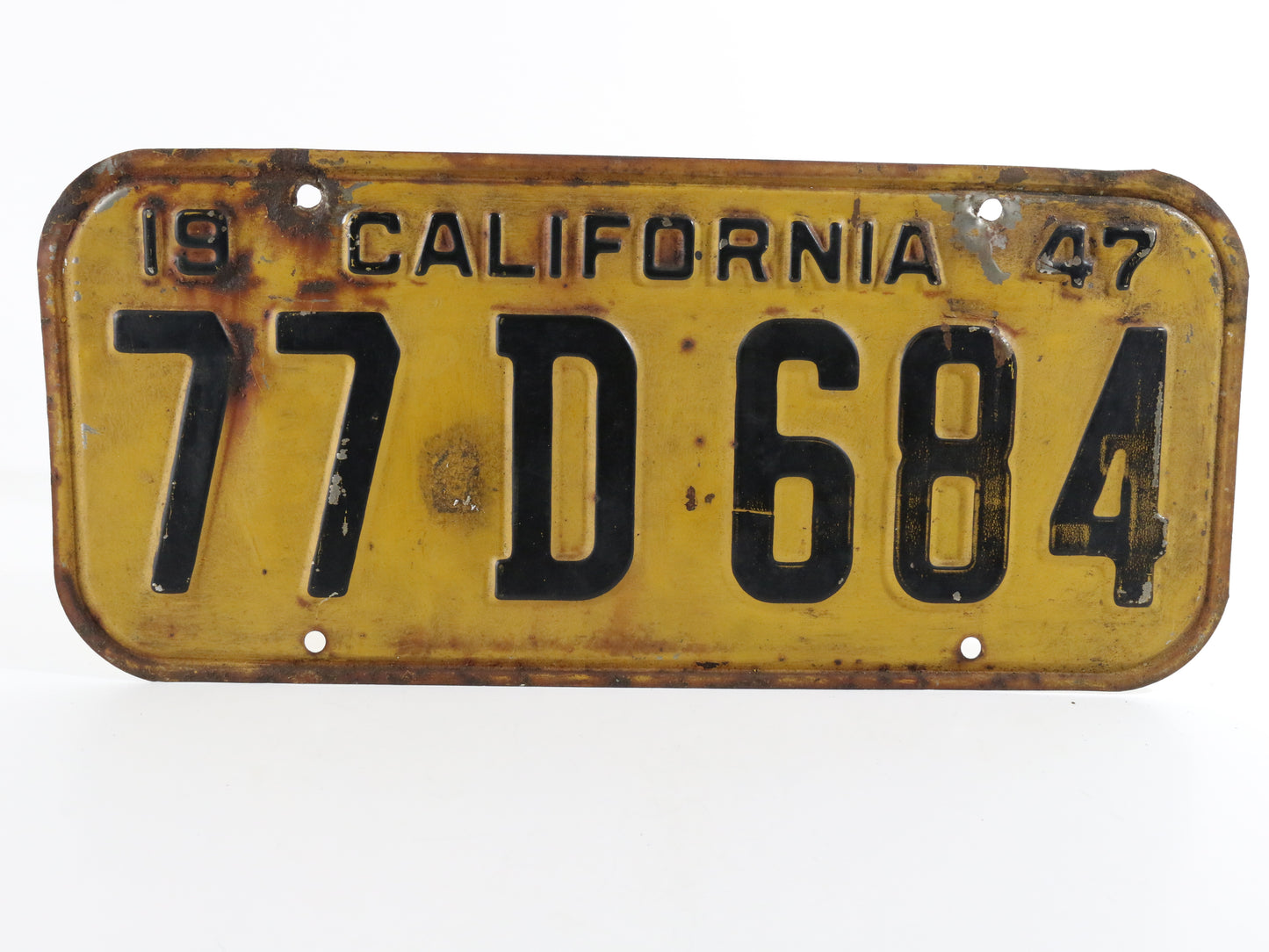 1947 California License Plate 77D684 Original Vintage Metal Automobile