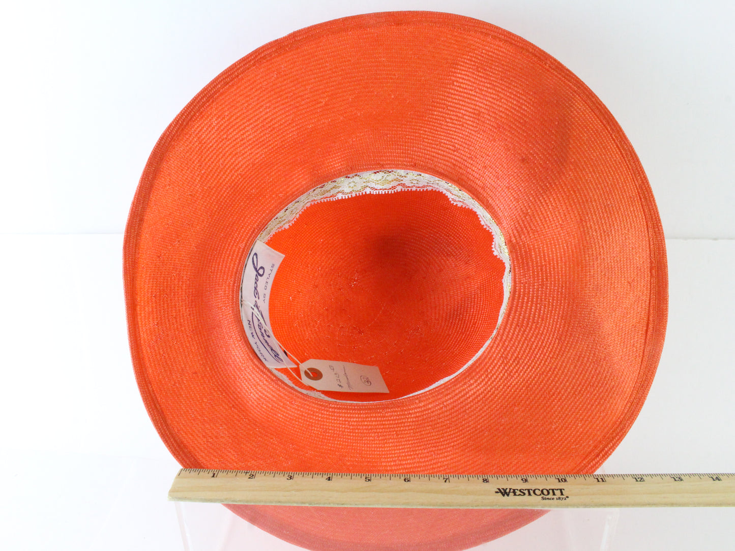 Jack Mcconnell New York Ladies Mandarin Orange Straw Like Hat W/ Bow 7 1/8 57cm