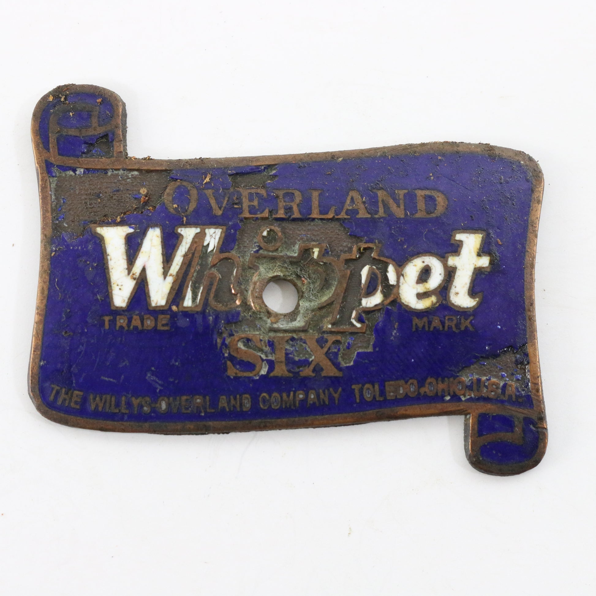 Willys Overland Whippet Six White & Blue Vintage Automobile Emblem Badge