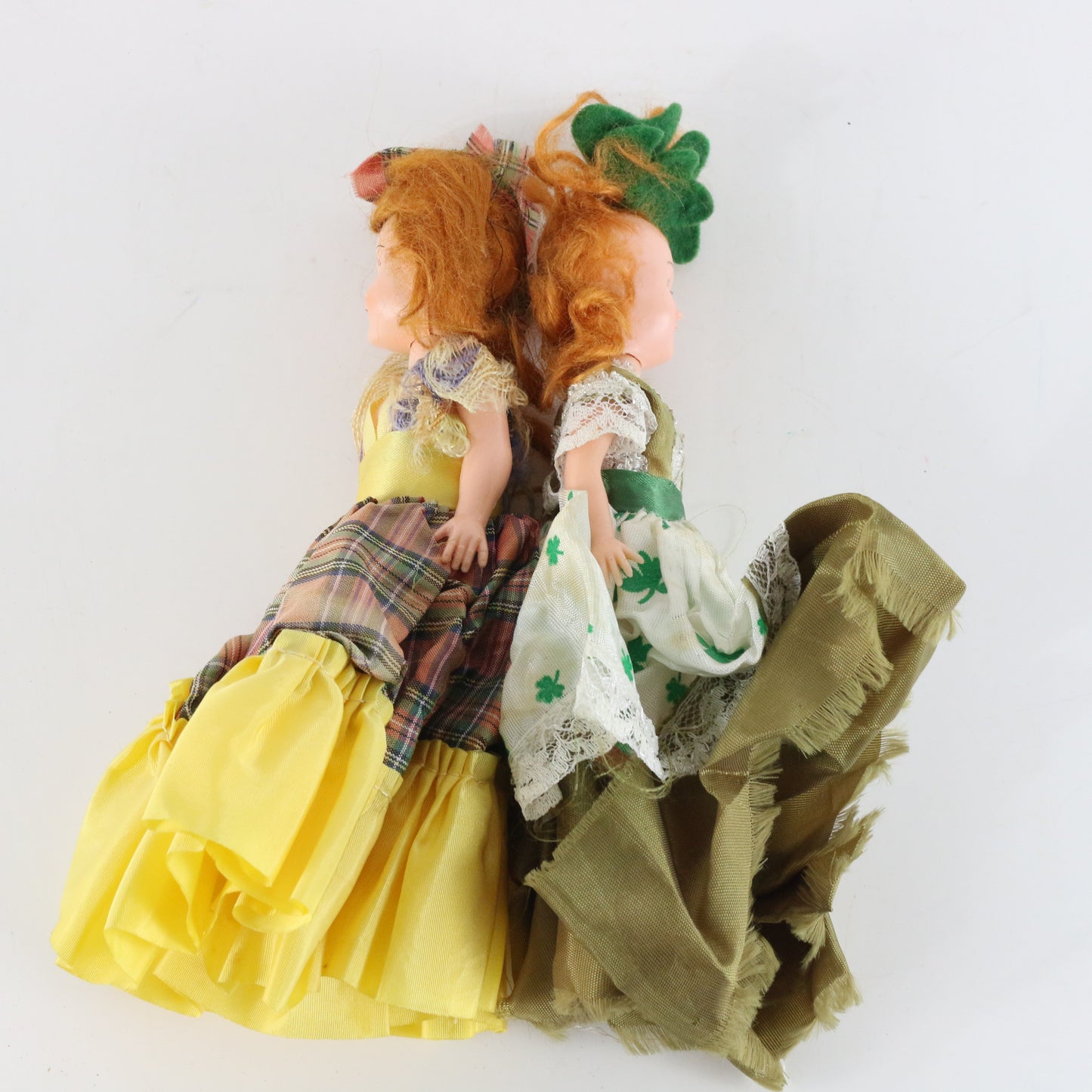 Lot Of 2 Vintage Red Head Sleepy Eye Irish Dolls W/ Dresses & Accessories 7.5"