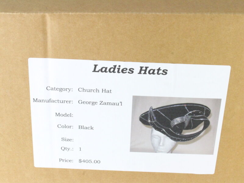 George Zamaul Couture Ladies Black Felt Boutique Hat W/ Rhinestones 7 56cm